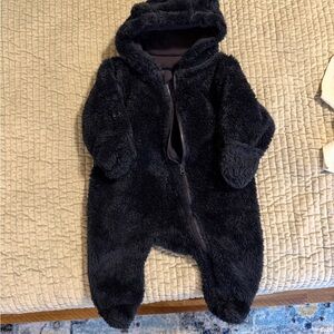 Cozy Navy Fleece Baby Onesie with hood